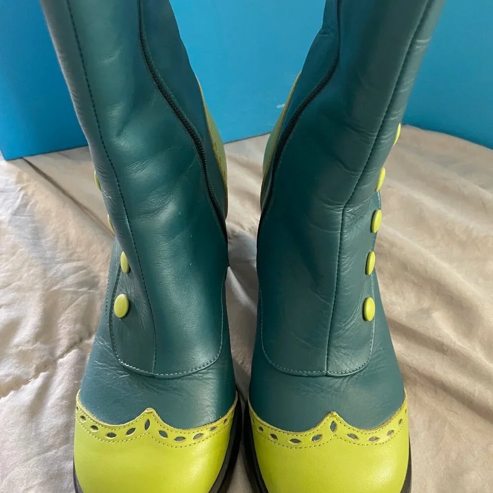 RARE Fluevog Babycakes Boots Turquoise Teal Green 7.5 Victorian Festival Retro - Picture 14 of 15